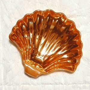 Peach Luster MCM Iridescent Orange Glass Clam Shell Candy Trinket Dish Vintage